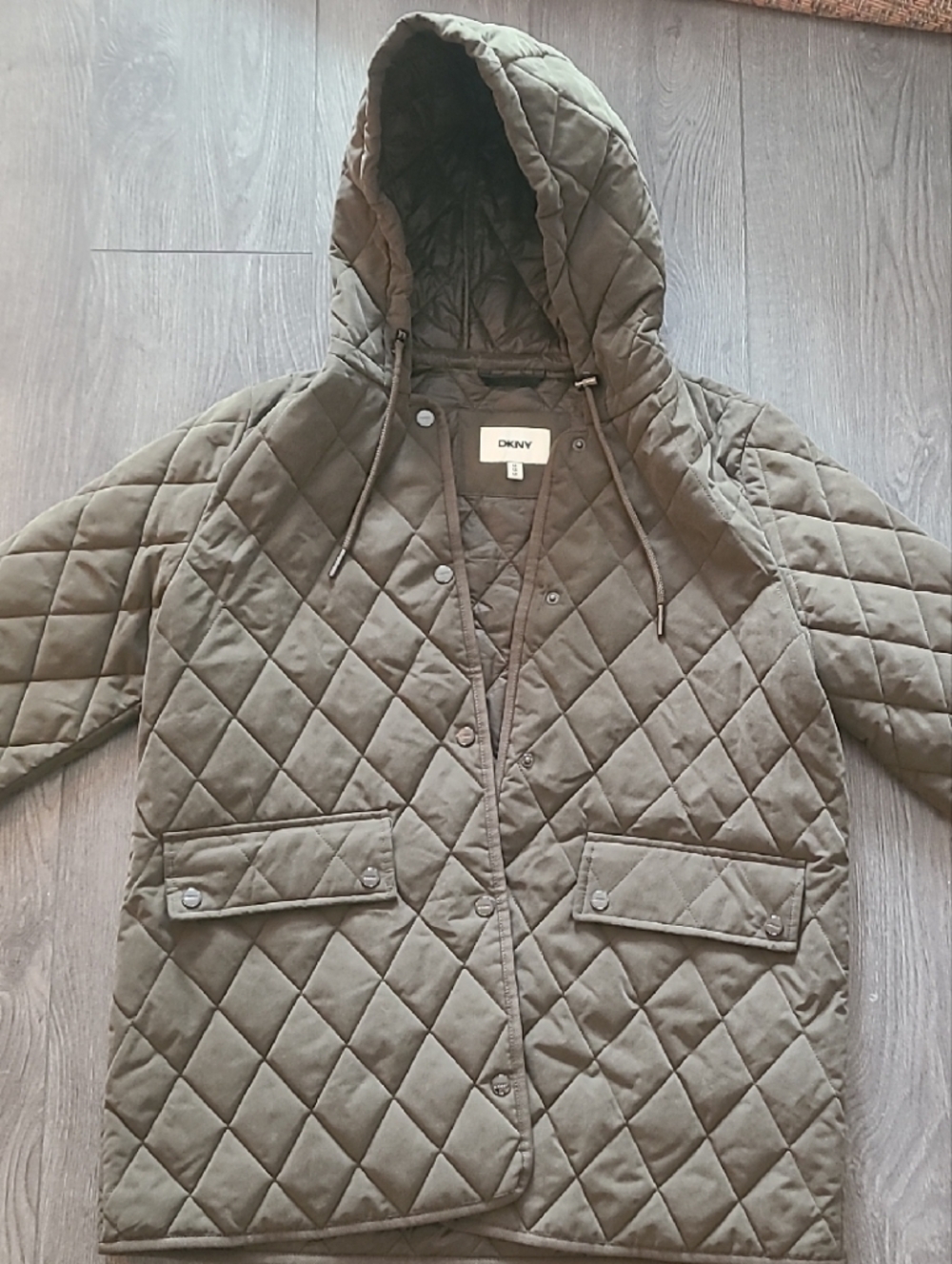 DKNY Quilted Hooded Water-resistant Jacket in Olive Green